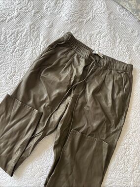 Zara Olive Faux Leather Cargo Joggers